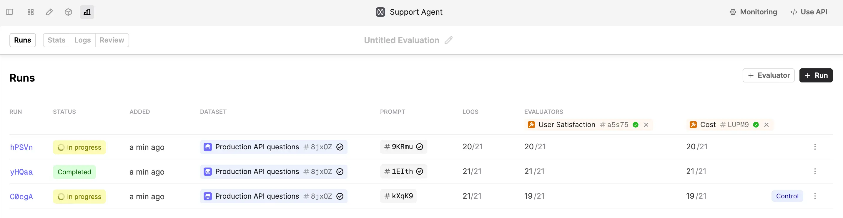 Evaluation logs in Humanloop.
