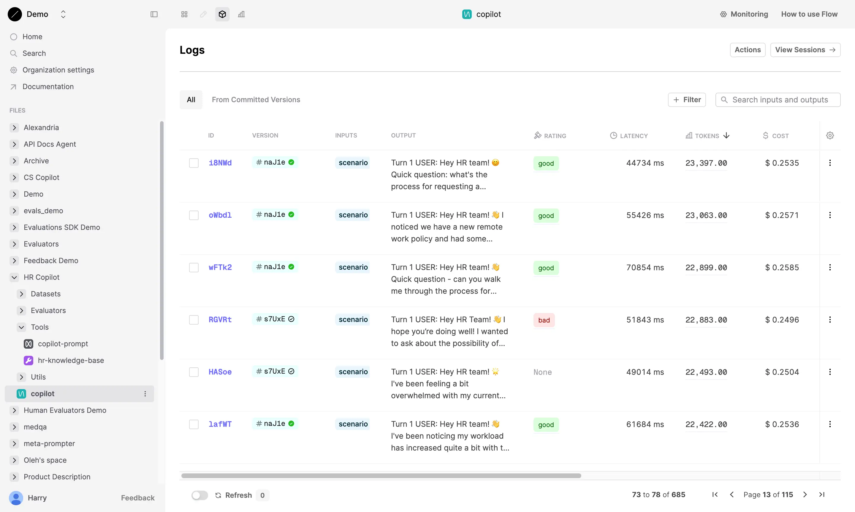 Logs Table on Humanloop