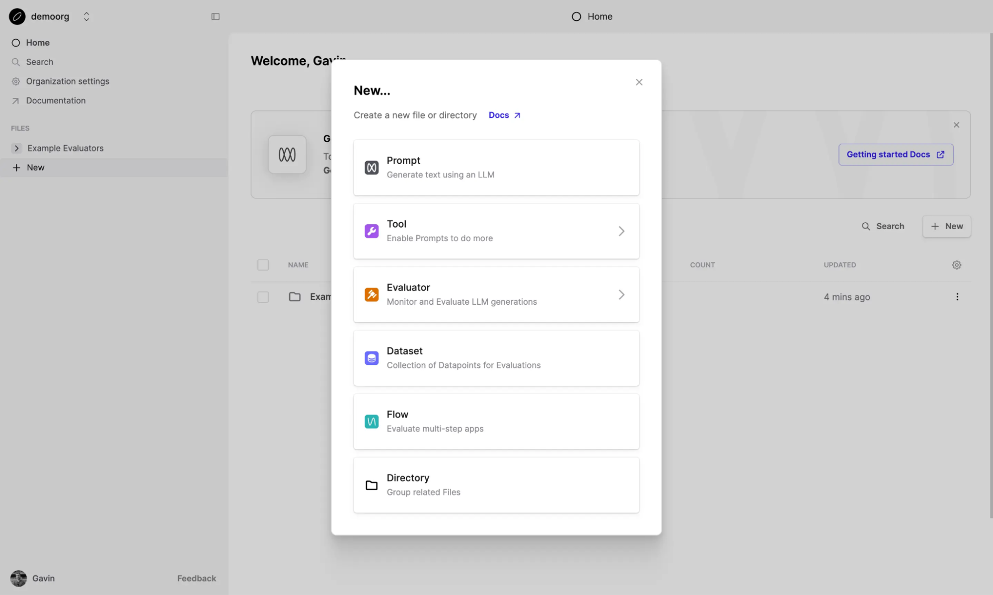 Creating a new prompt in the Humanloop platform.